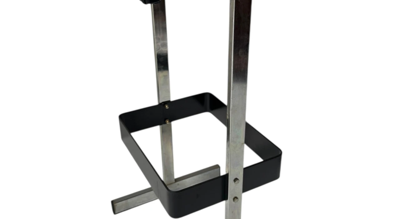 Four Mid-Century Modern Bar Stools with Black Leather Seats, 1970s